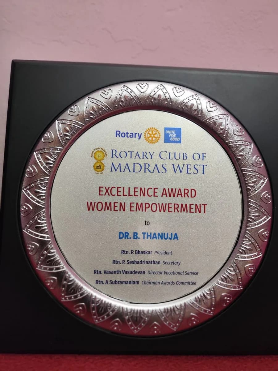 The Rotary Club of Madras West award plaque
